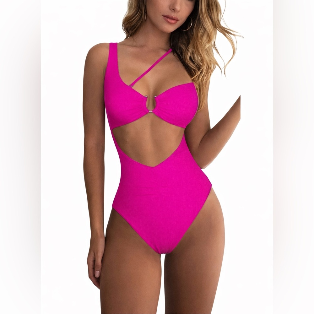 Vibrant Hot Pink Women's Cutout One-piece Swimsuit LARGE L